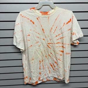 Gildan White and Orange Tie-Dye Men's Tee slight discoloration rear and collar